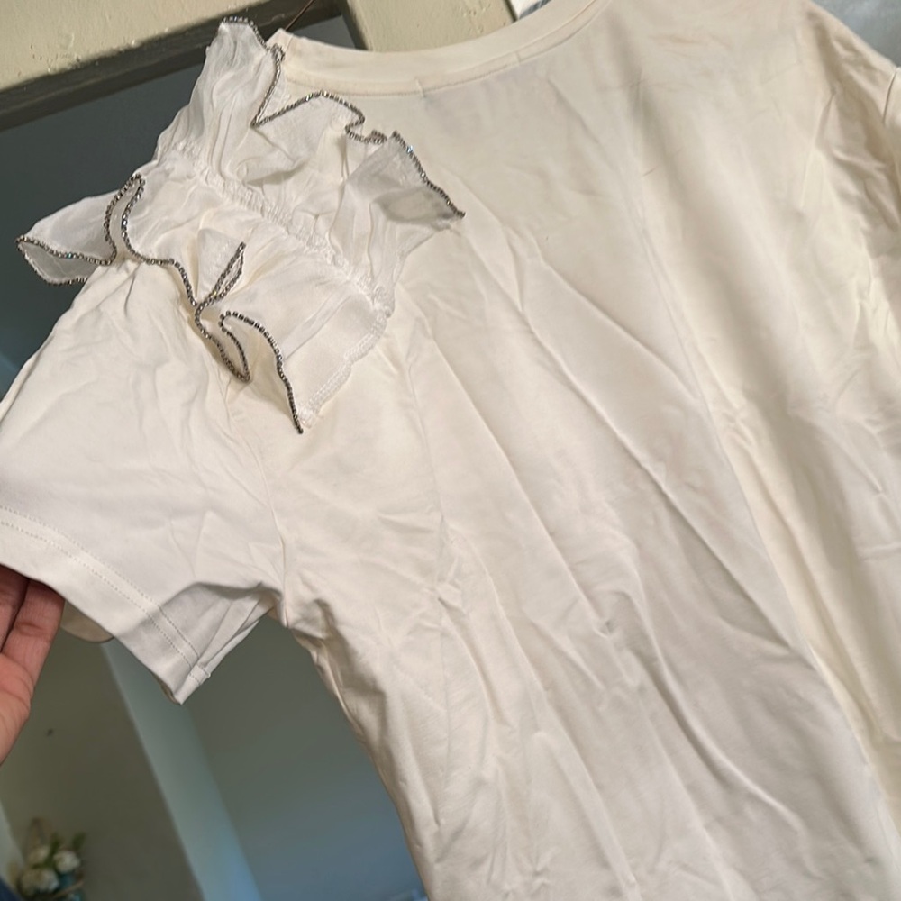 Cream Asymmetrical Ruffled Mini Dress - Picture 6 of 7